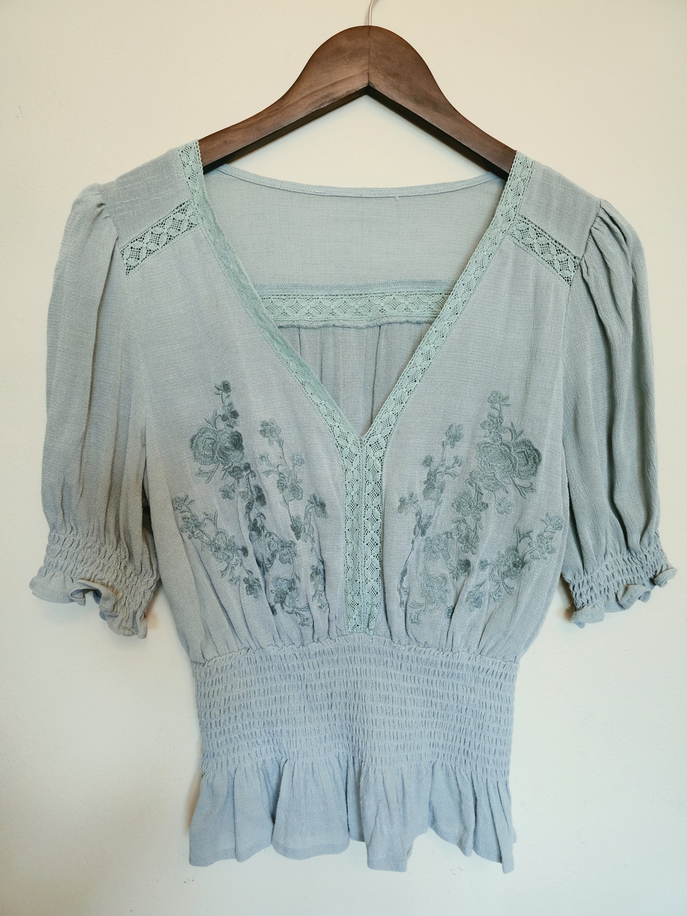 Listicle Light Dusty Blue/Green Ribbed Knit Top